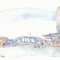 品川埠頭橋とＪＡＬビル  第1ホテルシーフォートの裏のボードウォークから描きました。