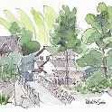 小川町「道の駅おがわ」裏から西光寺  都幾川町から松郷峠越えで小川町まで走った時に、「道の駅おがわ」を槻川の方に抜けたところで描きました。