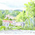 埼玉県日高市高麗川河畔で  スケッチ教室の後、日高市の巾着田へ。高麗川の対岸風景を描きました。