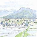 「北アルプス展望のみち」から  安曇野スケッチサイクリングで。相道寺地区からの有明山。山下大五郎さんの「有明への道」はここから描いたもの。