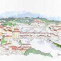 イタリア フィレンツェ  アルノ川とポンテ・ヴェッキオ。ミケランジェロ広場からの風景。このころからピグマというペンを使い始めた。