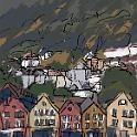 Bergen,Norwey  2012年秋、北欧への旅。世界遺産の町ノルウェー ベルゲンで。- Procreate,Blackburn,Smeared Ink