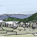 view from SinshuKokusaiongakumura,Ueda,Nagano  2014年6月、信州国際音楽村から生田集落。Procreateのモーリラで描いたけどいい感じに描けた。 - Procreate,Dryink,Moorilla
