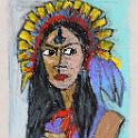 Native American Woman  ネットの写真から。ネイティブアメリカンの女性。羽根飾りが美しい。- SENNELIER Oil Pastel on CANSON XL Mixed Media Paper